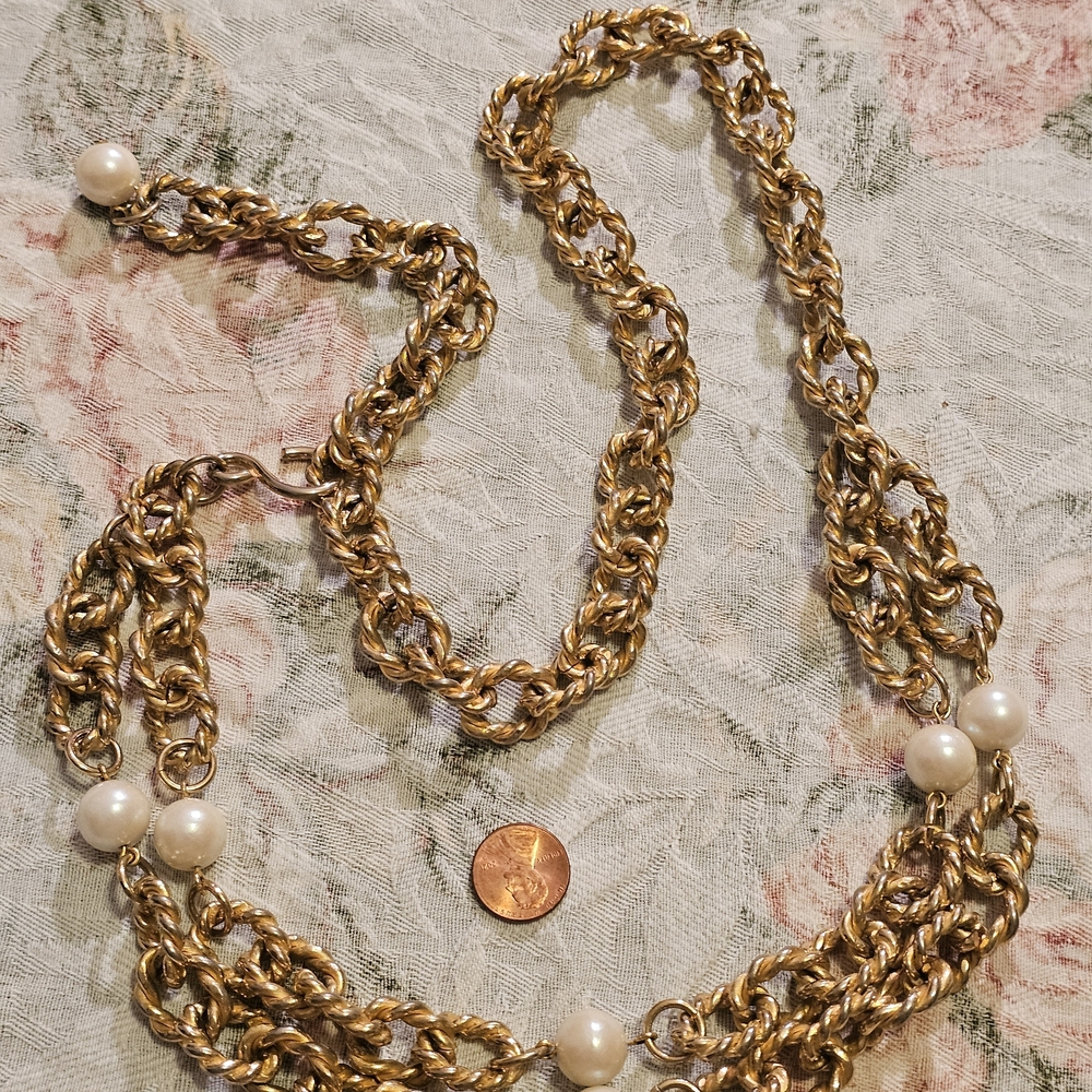 Gold Chain Belt with Pearl Accents